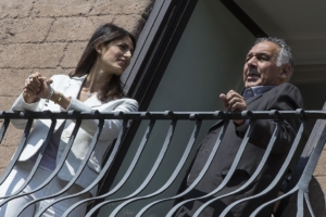 Virginia Raggi con il presidente della As Roma James Pallotta ANSA/ANGELO CARCONI