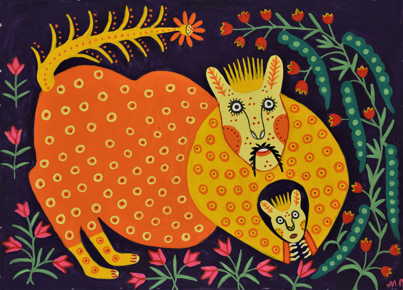 Maria Prymachenko: un-orsa-con-un-cucciolo -1988 (National-museum-taras-shevchenko-of-kyiv - in mostra al Palazzo delle Albere MART di Trento)