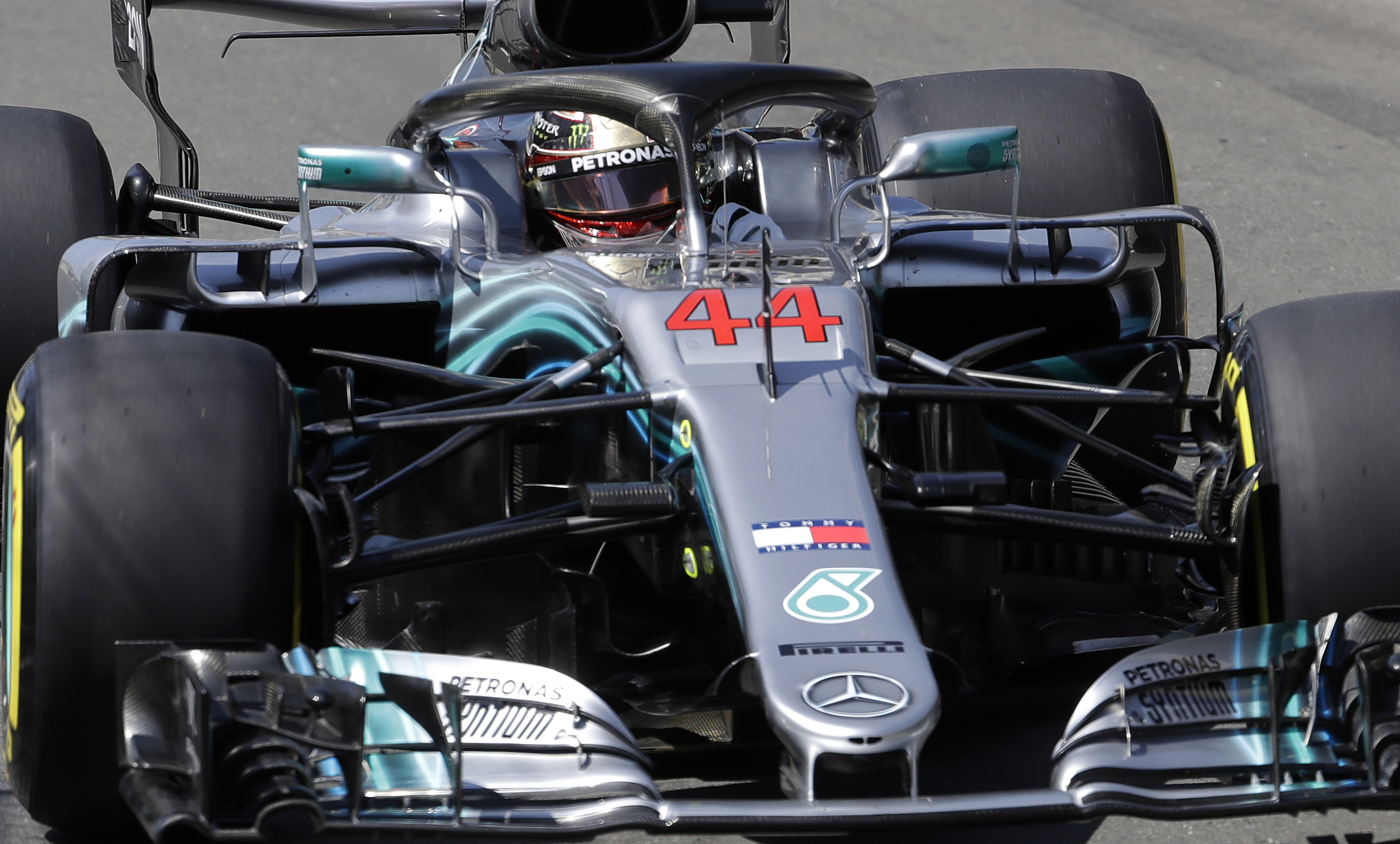 Mercedes driver Lewis Hamilton of Britain steers his car during the third free practice at the Silverstone racetrack, Silverstone, England, Saturday, July 7, 2018. The British Formula One Grand Prix will be held on Sunday. (AP Photo/Luca Bruno)