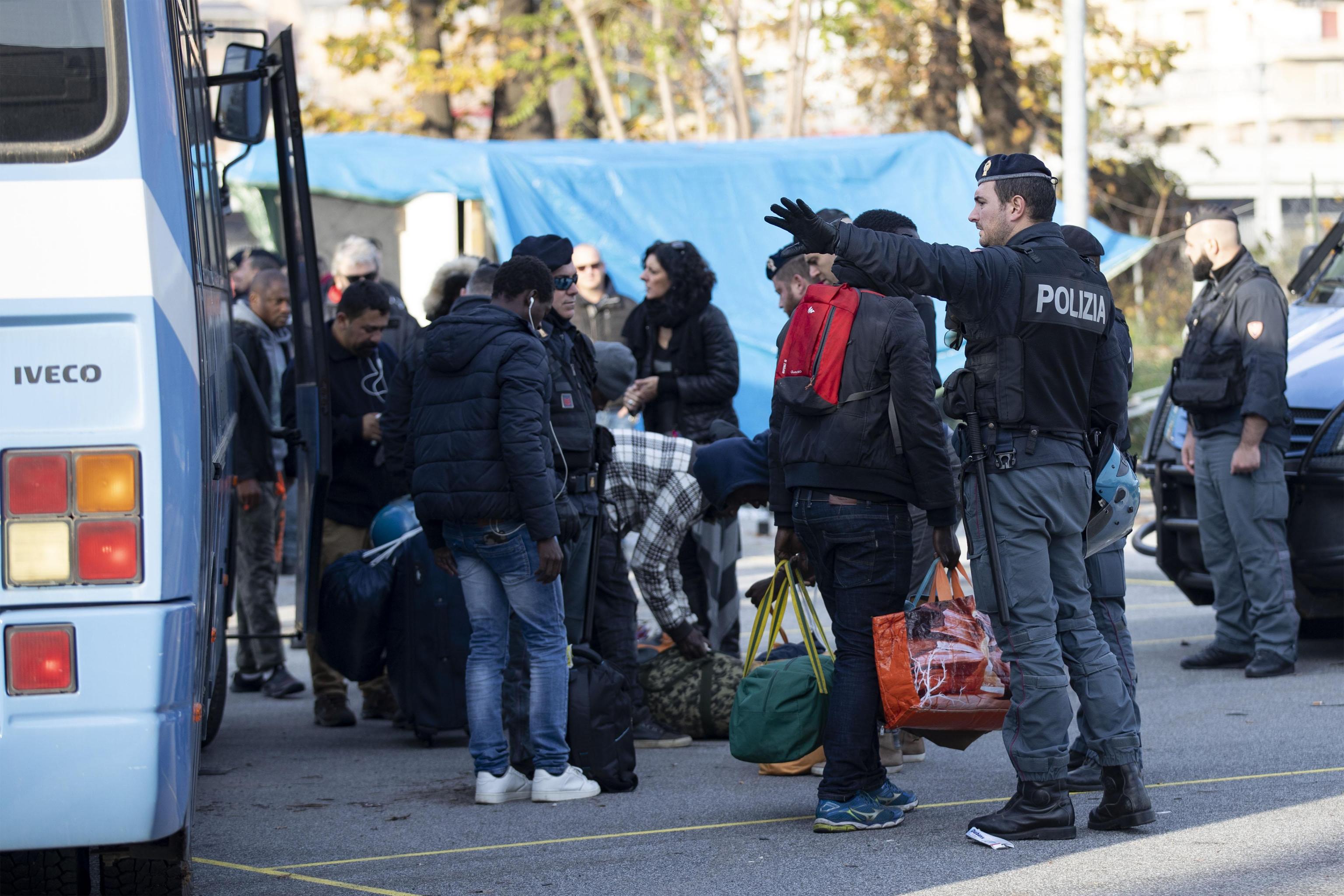 A camp run by volunteers providing food and shelter to migrants near to Rome's Tiburtina railway station was cleared by the authorities on Tuesday, 13 November 2018. Around 200 migrants were in the Baobab Experience camp before the eviction. ANSA/MASSIMO PERCOSSI
