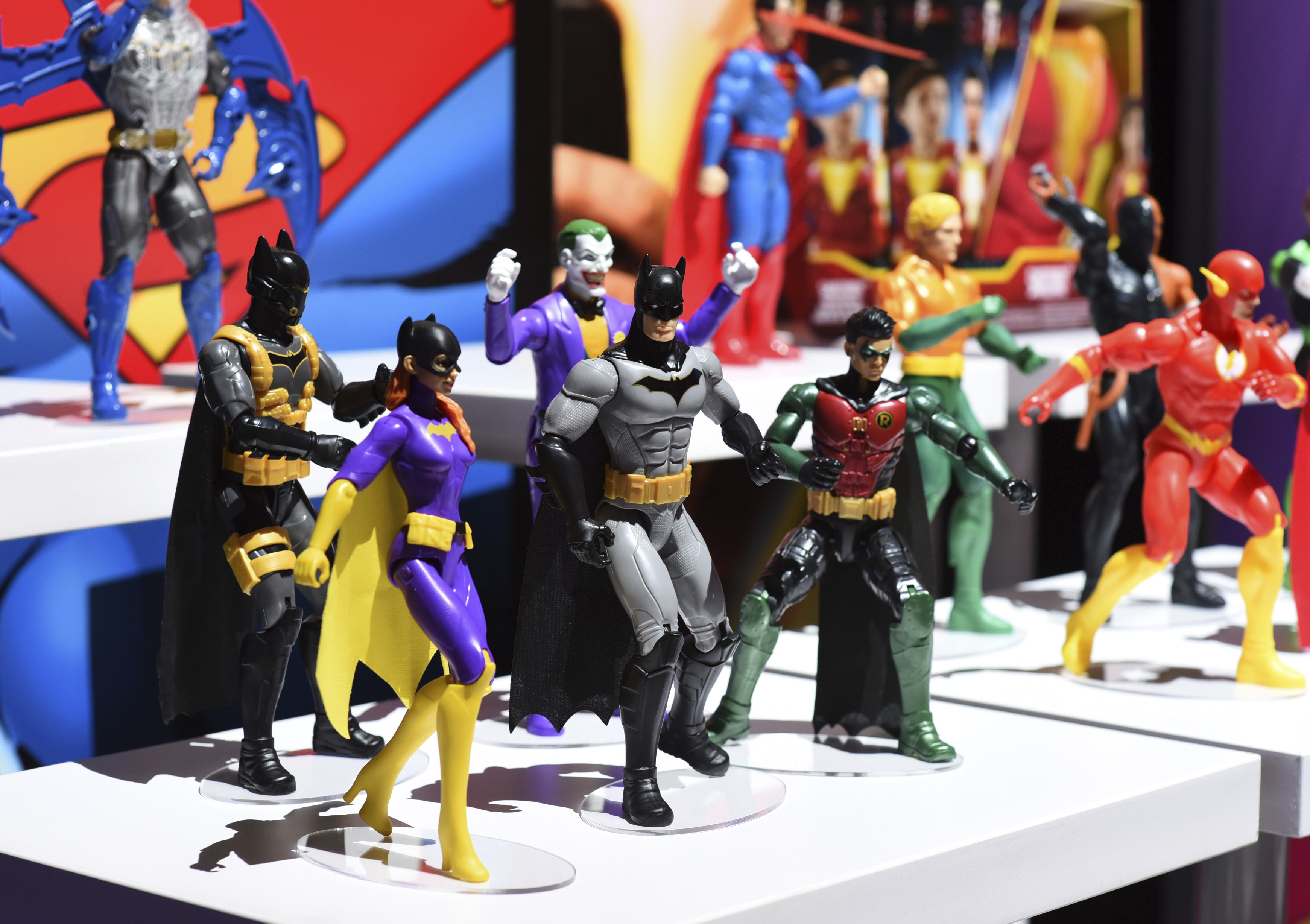 Mattel, in partnership with Warner Bros., introduces the newest Batman line to celebrate the 80th anniversary at the New York Toy Fair, Friday, Feb. 15, 2019. (Diane Bondareff/AP Images for Mattel)