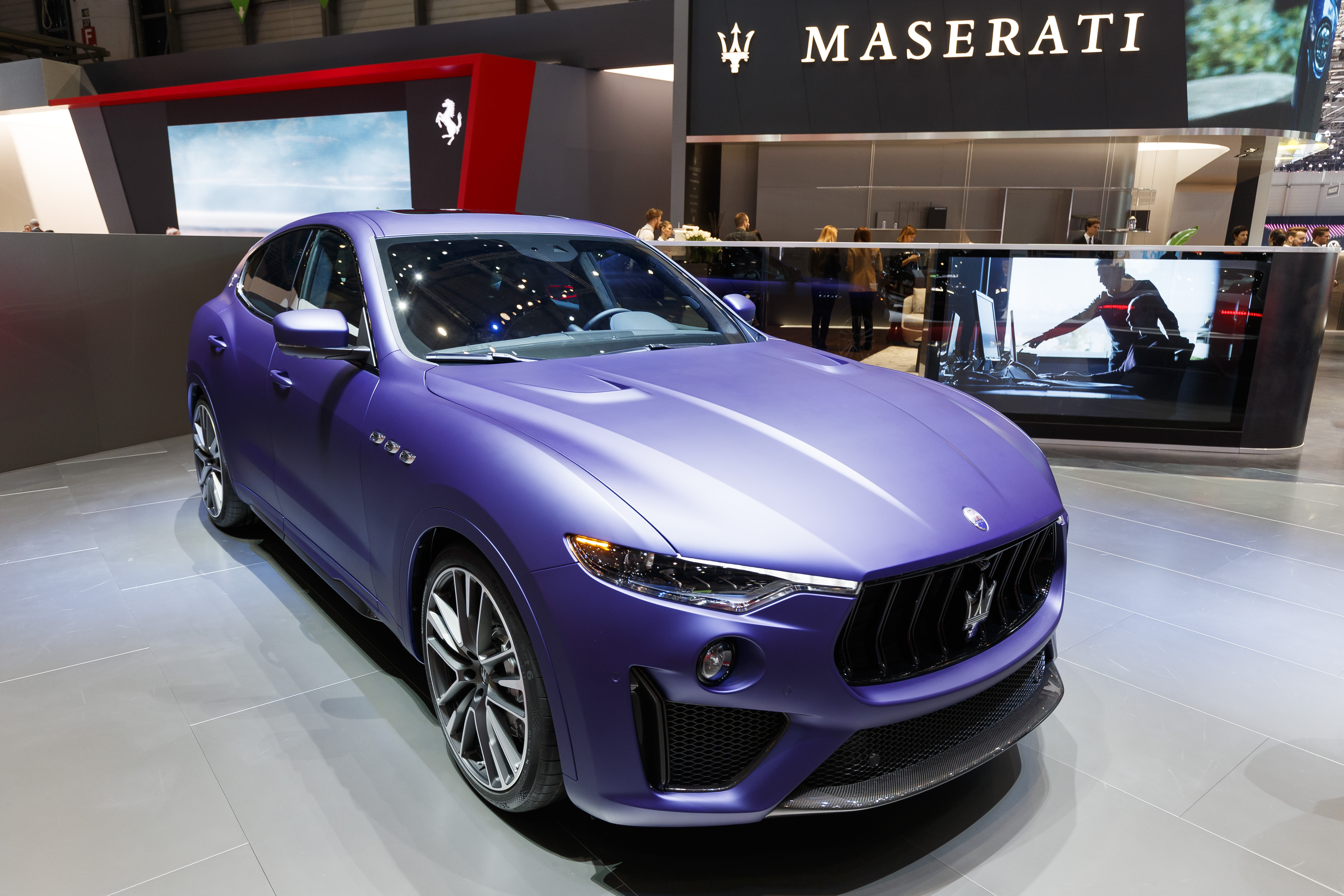 The new Maserati Levante Trofeo is presented during the press day at the 89th Geneva International Motor Show in Geneva, Switzerland, Wednesday, March 6, 2019. The Motor Show will open its gates to the public from 7 to 17 March presenting more than 180 exhibitors and more than 100 world and European premieres. (Cyril Zingaro/Keystone via AP)