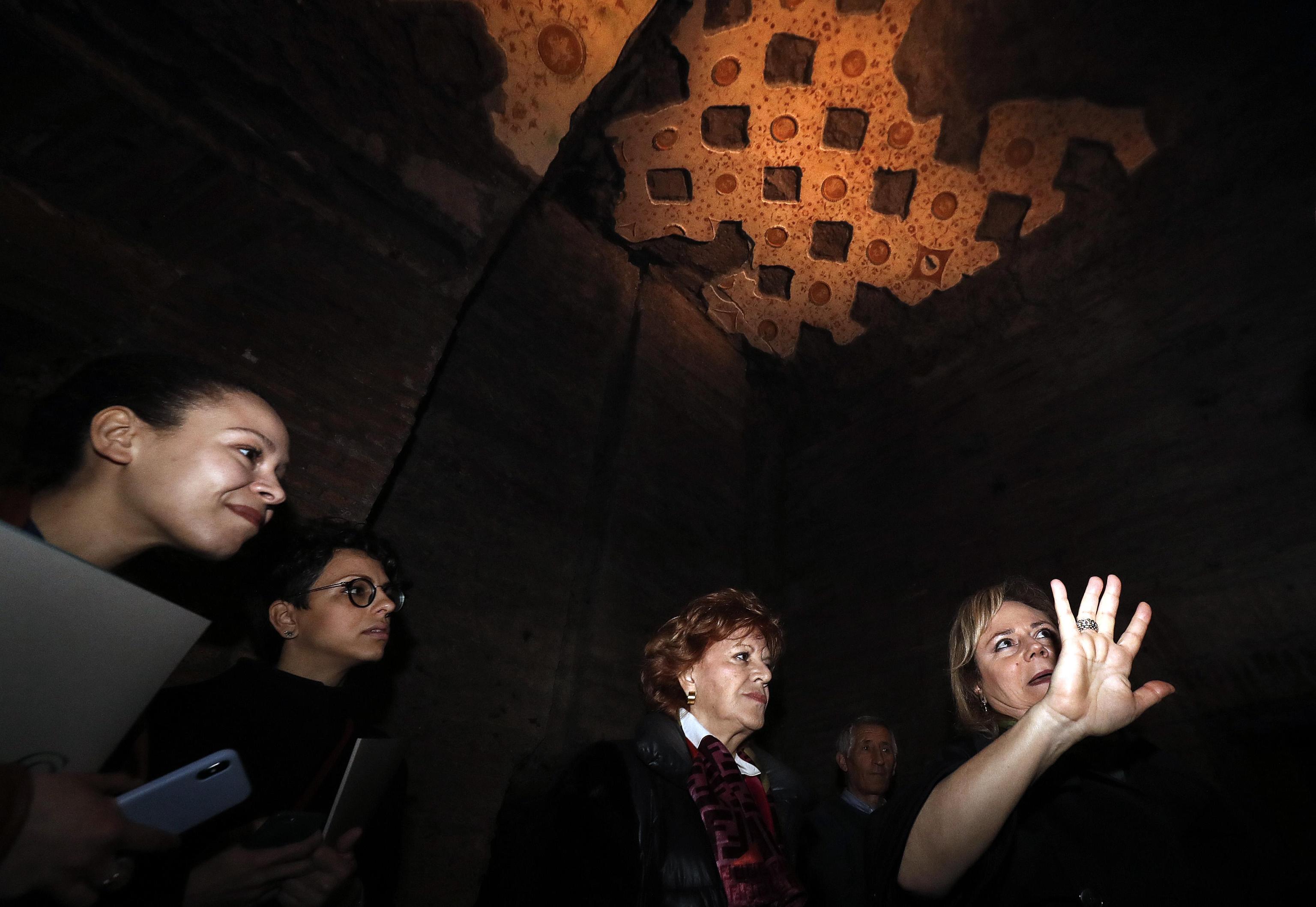 Alfonsina Russo (L), director of the Colosseum Archeological Park, during the presentation of the 'Domus Transitoria', the first Nero's palace on the Palatine Hill, Colosseum Archeological Park, Rome, Italy, 11 April 2019. ANSA/RICCARDO ANTIMIANI