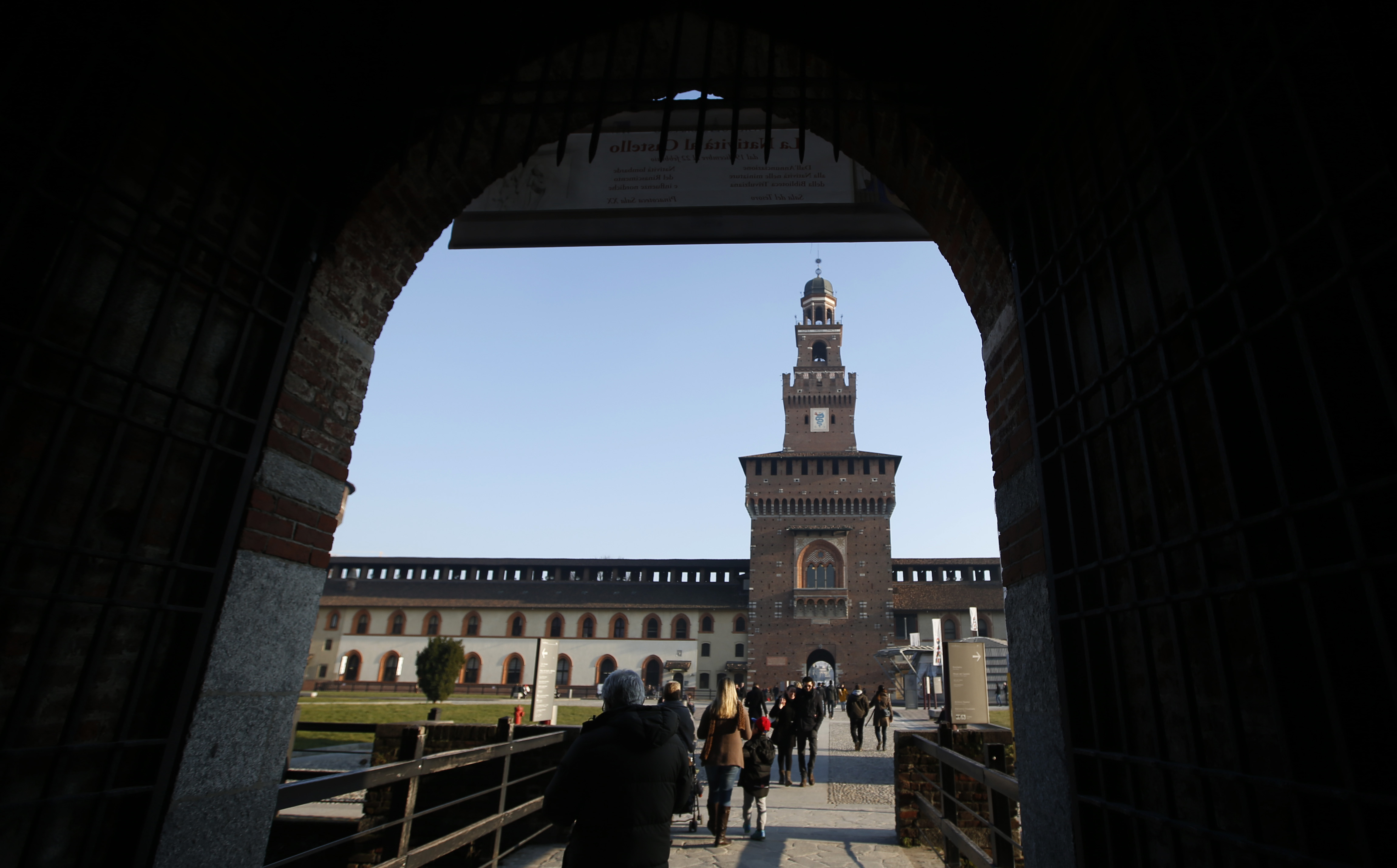 A view of the Sforzesco Castle in Milan, Italy, Wednesday, Feb. 11, 2015. (AP Photo/Luca Bruno)
