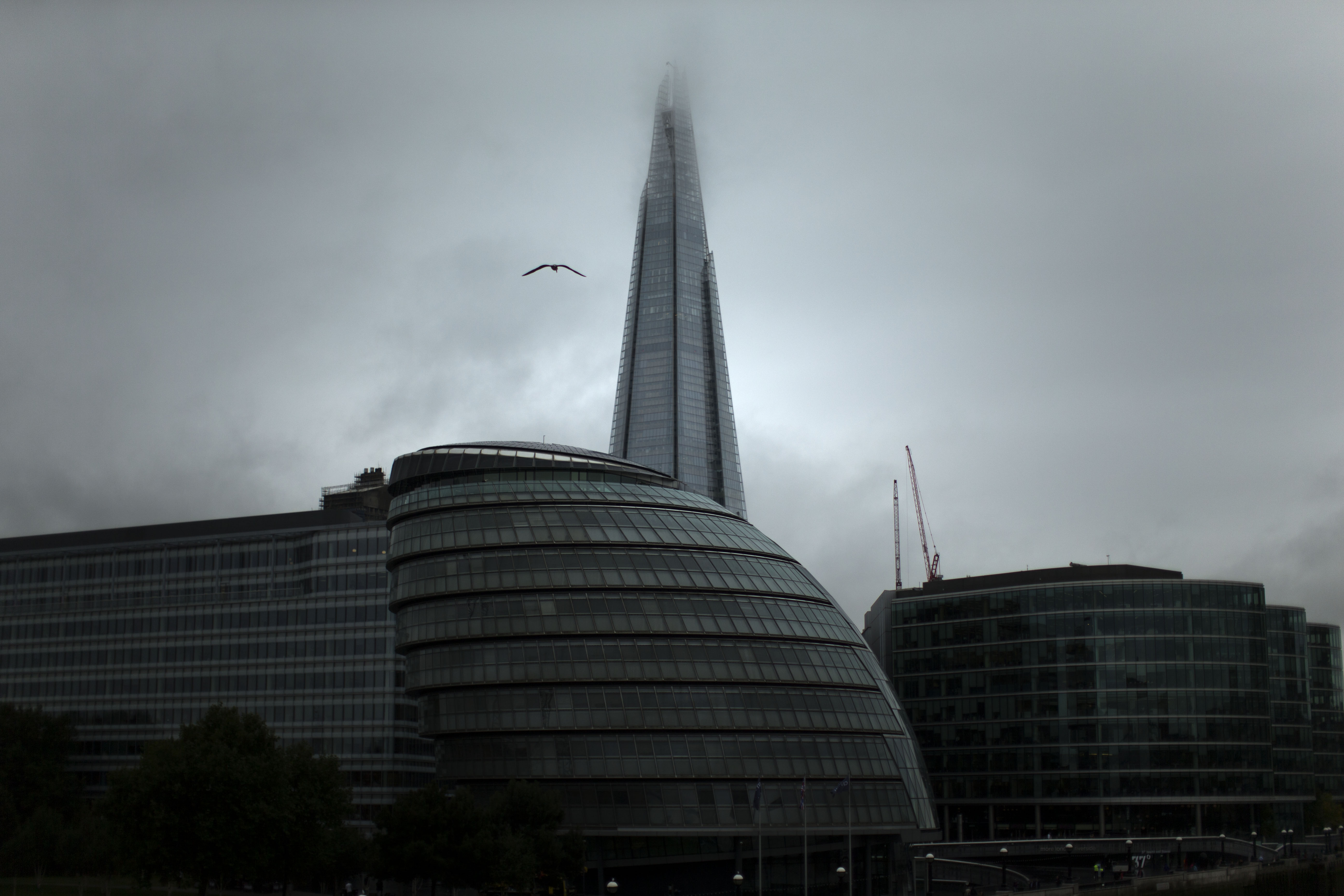 Clouds cover the top of the Shard skyscraper on a rainy day in London, Monday, Oct. 1, 2012.  The Shard was officially opened in July and stands at 310 meters (1,016 ft) high, making it the tallest building in western Europe.  (AP Photo/Matt Dunham)
