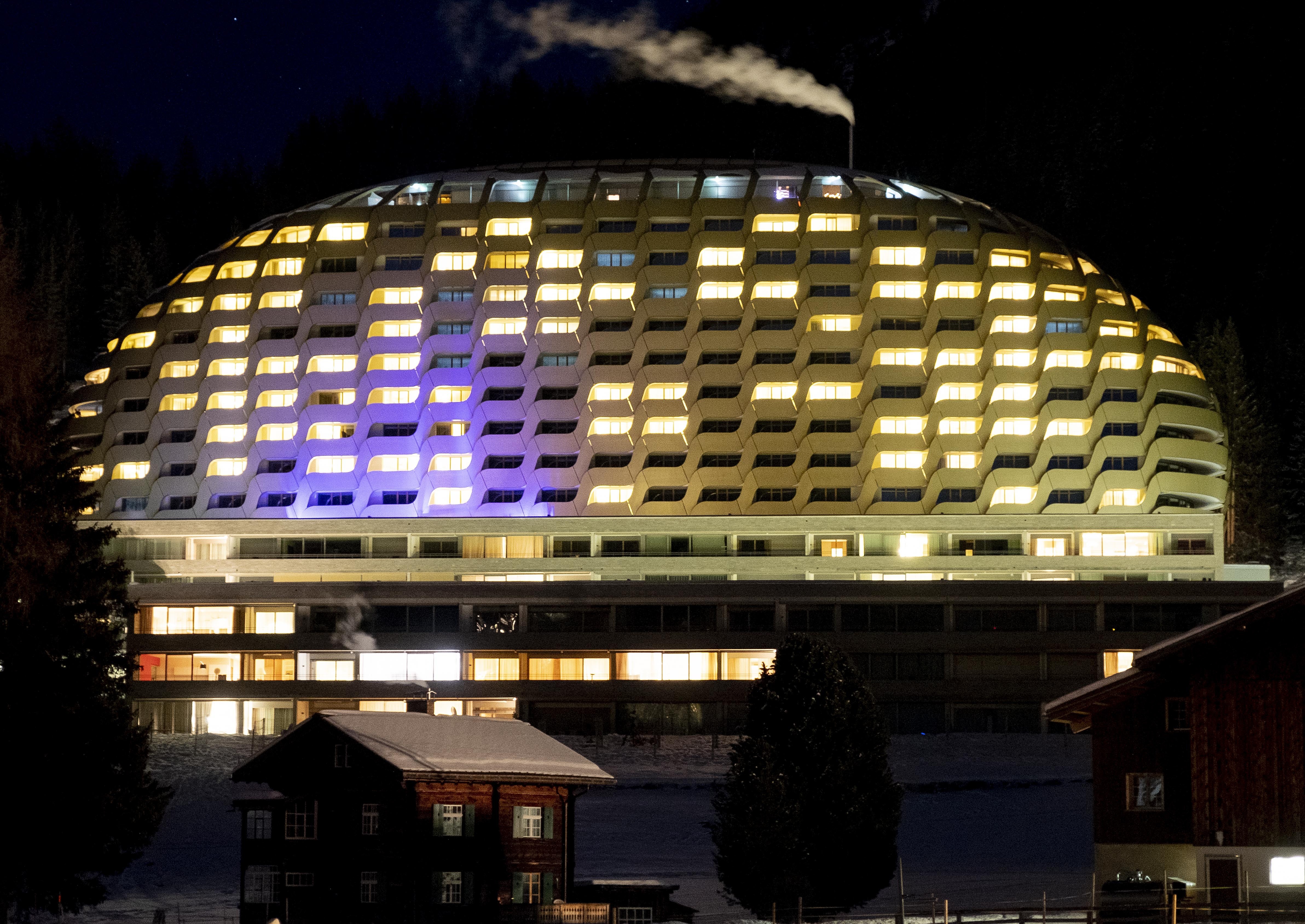 The hotel Intercontinental is seen in Davos, Switzerland, Monday, Jan. 20, 2020.  US President Donald Trump is due to stay at the hotel for one night during his two-days visit to the World Economic Forum. The World Economic Forum will start on Tuesday. (AP Photo/Michael Probst)