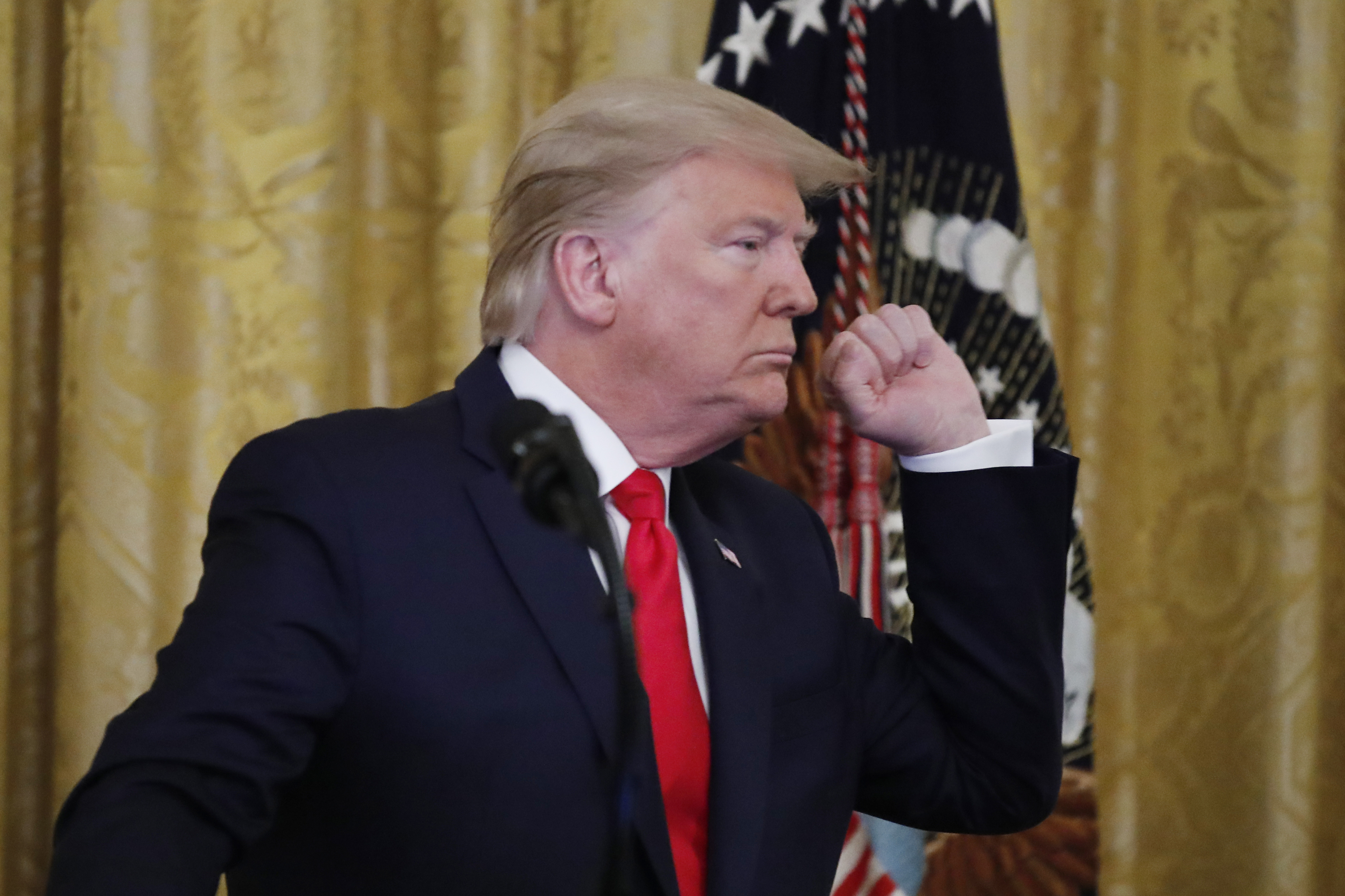 President Donald Trump gestures as he speaks during an event with Israeli Prime Minister Benjamin Netanyahu in the East Room of the White House in Washington, Tuesday, Jan. 28, 2020, to announce the Trump administration's much-anticipated plan to resolve the Israeli-Palestinian conflict. (AP Photo/Alex Brandon)