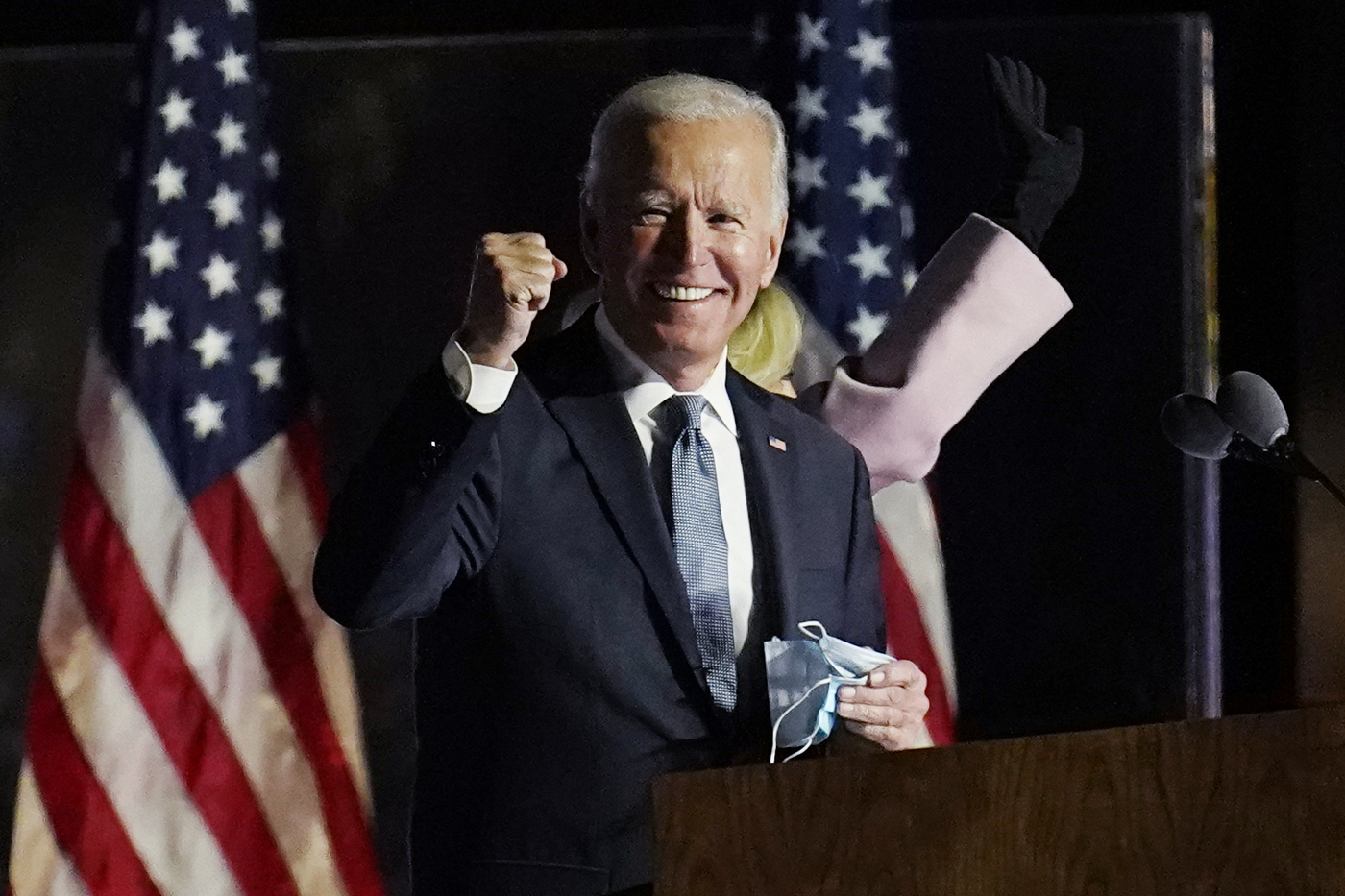 Democratic presidential candidate former Vice President Joe Biden speaks to supporters, early Wednesday, Nov. 4, 2020, in Wilmington, Del. (AP Photo/Paul Sancya)