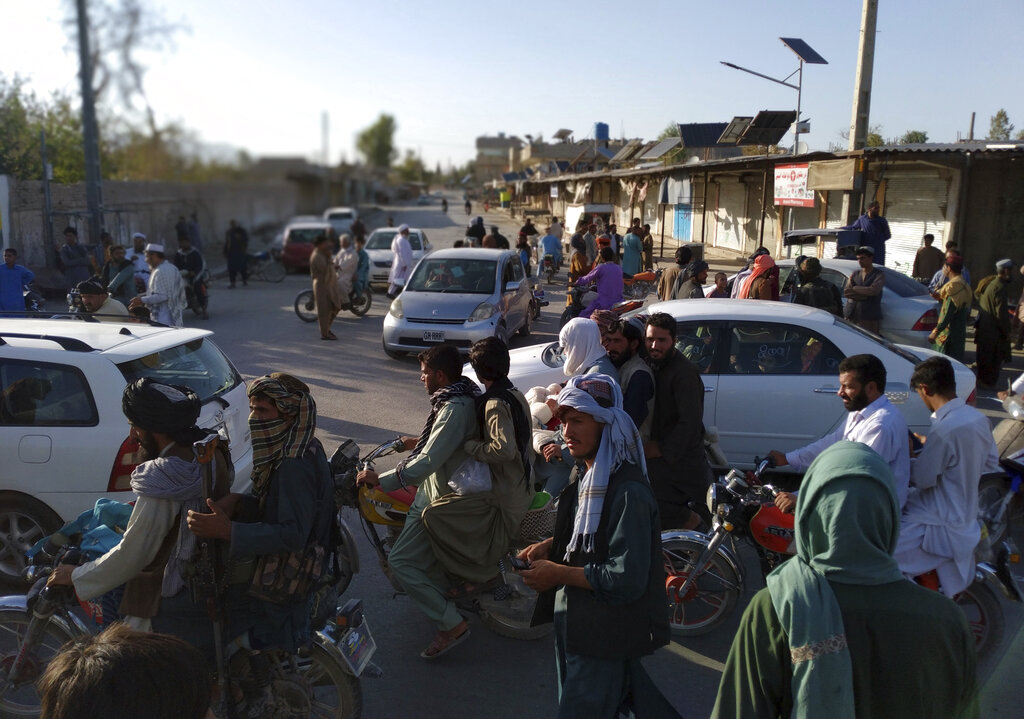 Taliban fighters are seen inside the city of Farah, capital of  Farah province southwest of Kabul, Afghanistan, Tuesday, Aug. 10, 2021. (AP Photo/Mohammad Asif Khan)
