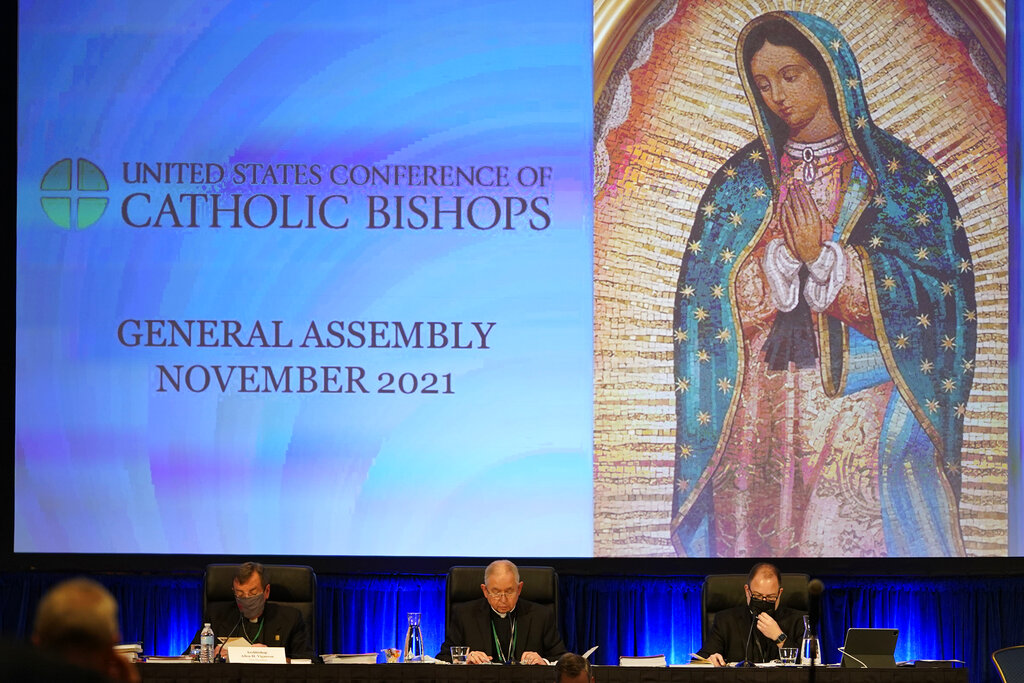 The United States Conference of Catholic Bishops holds its Fall General Assembly meeting, Tuesday, Nov. 16, 2021, in Baltimore.(AP Photo/Julio Cortez)