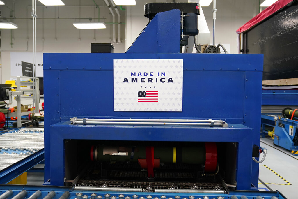 Part of the manufacturing process as President Joe Biden tours of the Lockheed Martin Pike County Operations facility where Javelin anti-tank missiles are manufactured, Tuesday, May 3, 2022, in Troy, Ala. (AP Photo/Evan Vucci)
