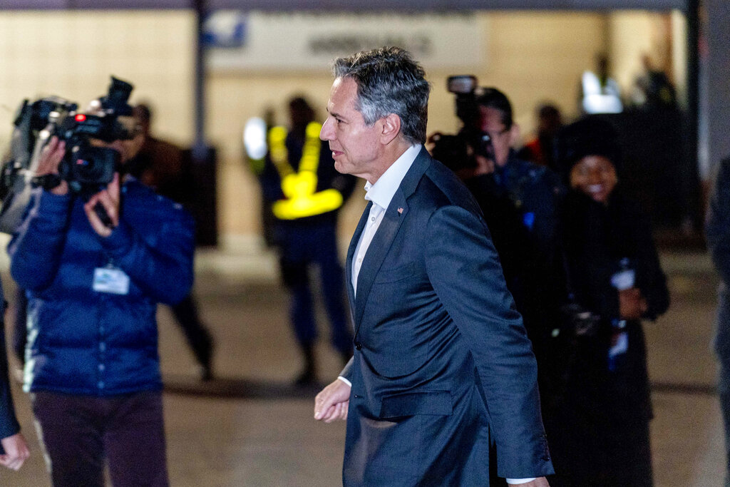 U.S. Secretary of State Antony Blinken arrives at Lanseria International Airport in Johannesburg, South Africa, Sunday, Aug. 7, 2022. Blinken is on a ten day trip to Cambodia, Philippines, South Africa, Congo, and Rwanda. (AP Photo/Andrew Harnik, Pool)