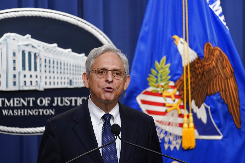 Attorney General Merrick Garland speaks at the Justice Department Thursday, Aug. 11, 2022, in Washington. (AP Photo/Susan Walsh)