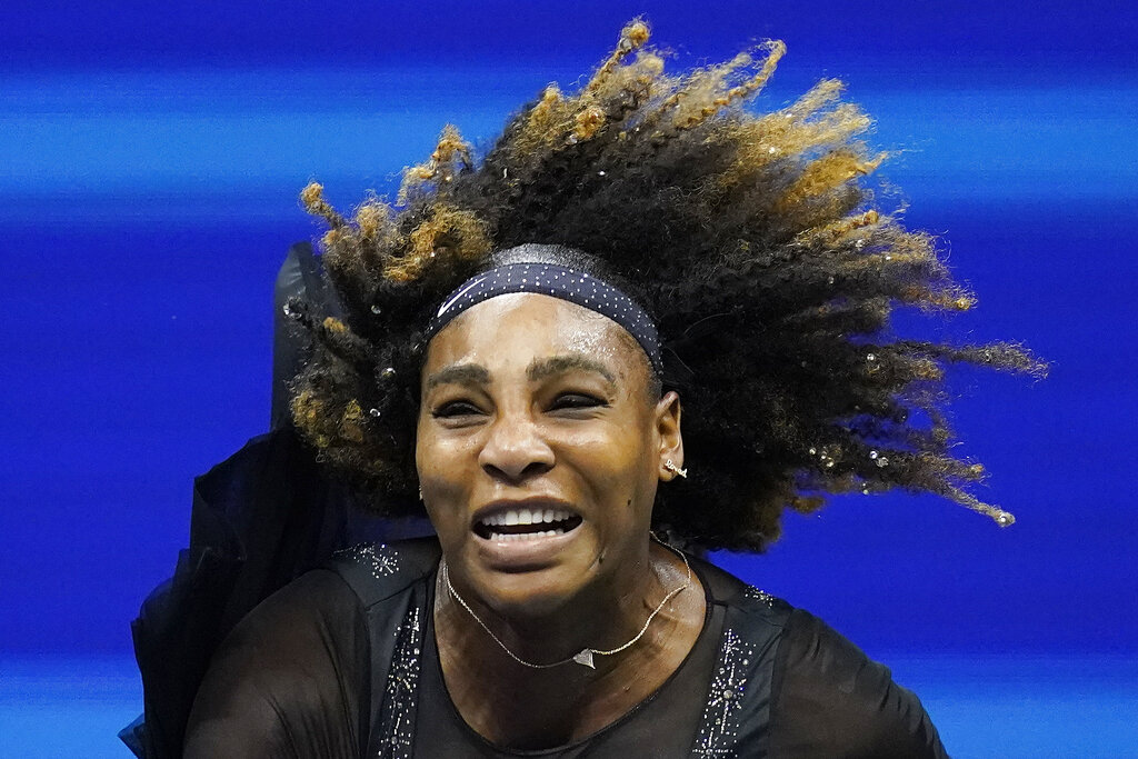 Serena Williams, of the United States, serves to Ajla Tomljanovic, of Austrailia, during the third round of the U.S. Open tennis championships, Friday, Sept. 2, 2022, in New York. (AP Photo/Charles Krupa)