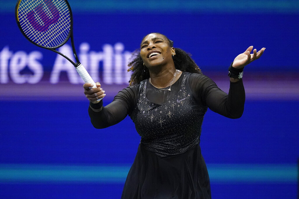 Serena Williams, of the United States, reacts during a match against Ajla Tomljanovic, of Austrailia, during the third round of the U.S. Open tennis championships, Friday, Sept. 2, 2022, in New York. (AP Photo/Charles Krupa)
