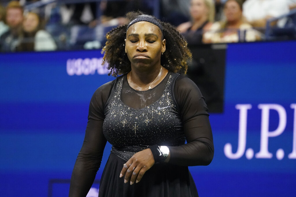 Serena Williams, of the United States, reacts during a match against Ajla Tomljanovic, of Australia, during the third round of the U.S. Open tennis championships, Friday, Sept. 2, 2022, in New York. (AP Photo/John Minchillo)