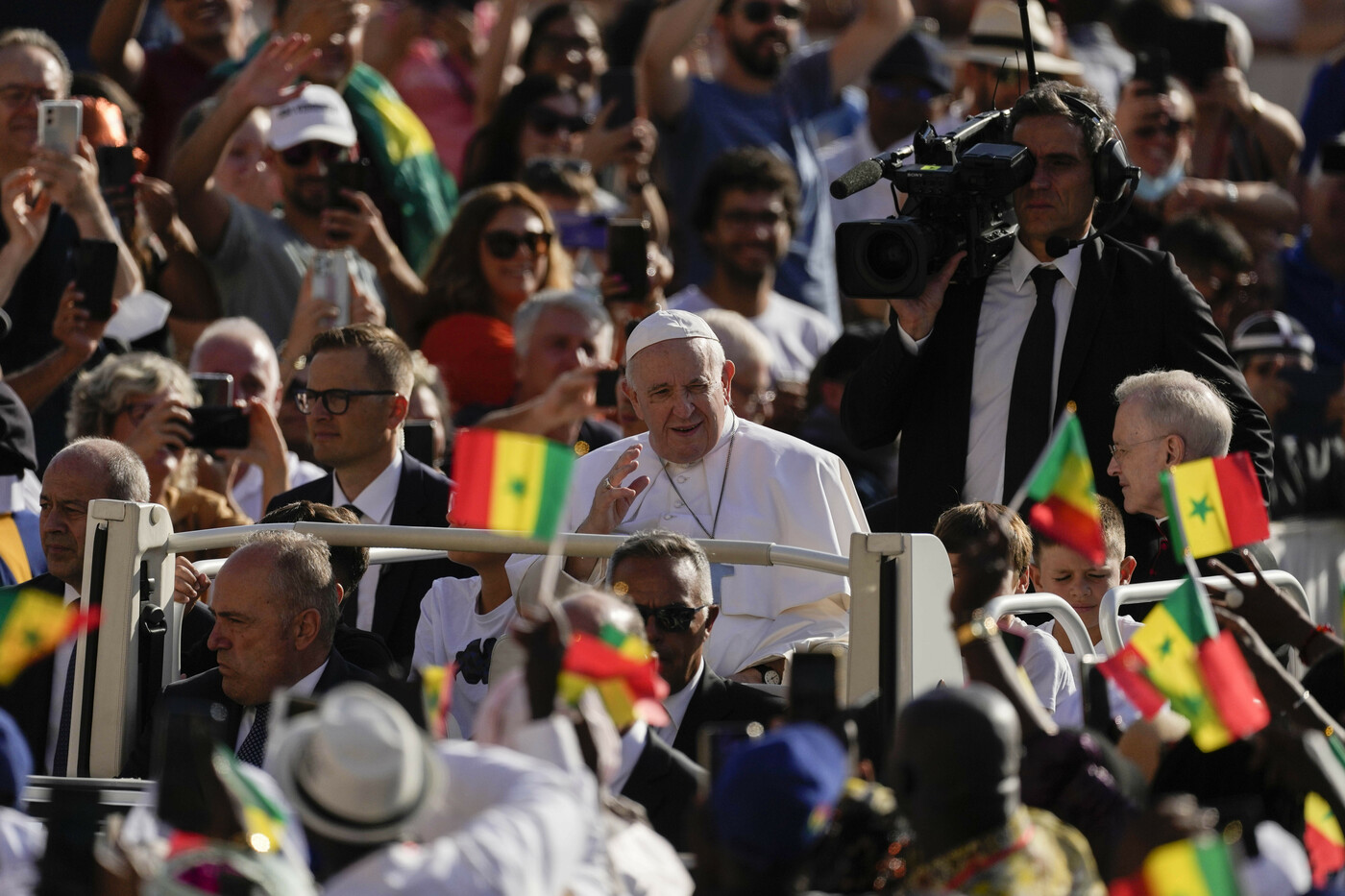 Pope Francis arrives for his weekly general audience in St. Peter's Square, at the Vatican, Wednesday, Sept. 7, 2022. (AP Photo/Alessandra Tarantino)