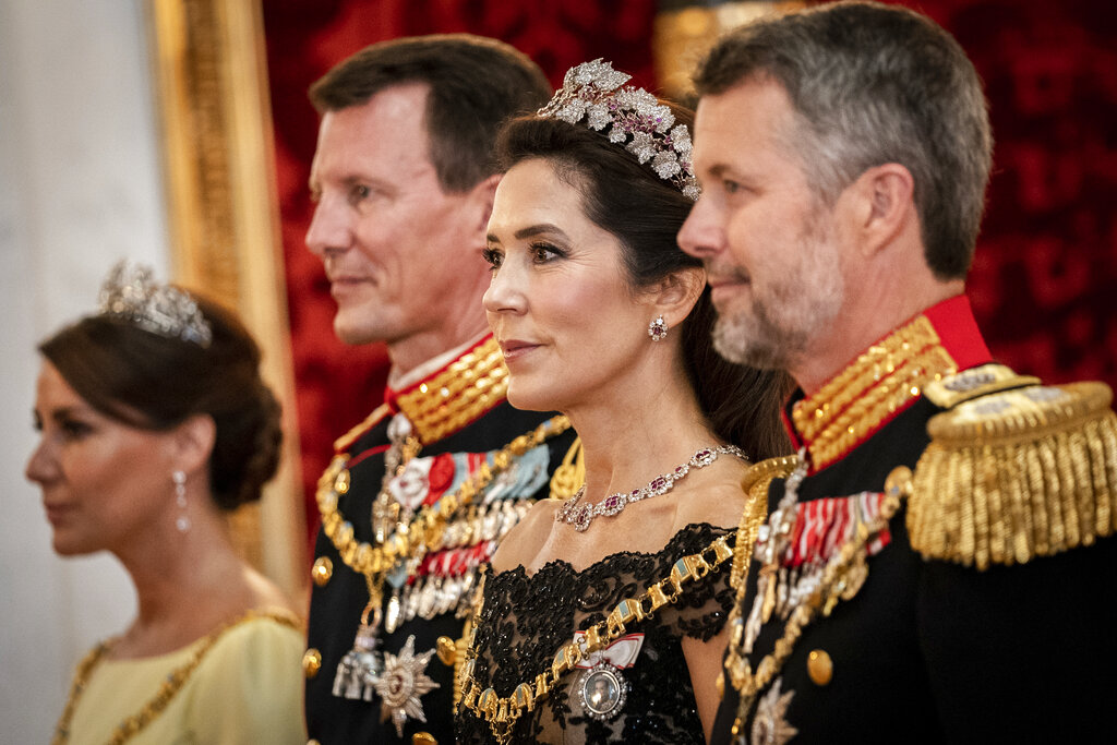 Danish Crown Princess Mary attends the gala banquet at Christiansborg Palace in Copenhagen Sunday, Sept. 11, 2022. Scaled-down celebrations took place Sunday in Denmark marking 50 years on the throne by Queen Margrethe, whose reign is now Europe’s longest following the death of Britain’s Queen Elizabeth II. (Ida Marie Odgaard/Ritzau Scanpix via AP)
