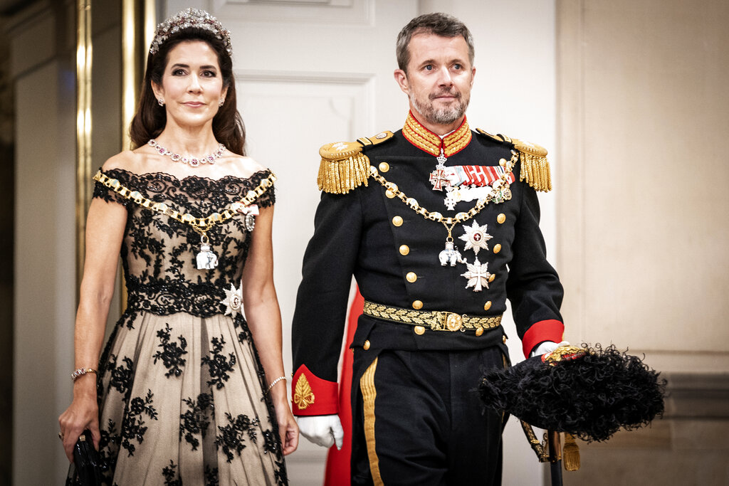 Crown Prince Frederik and Crown Princess Mary arrives at the gala banquet at Christiansborg Palace in Copenhagen, Denmark, Sunday Sept. 11, 2022. The banquet is held to mark the 50th anniversary of Danish Queen Margrethe II's accession to the throne.(Mads Claus Rasmussen/Ritzau Scanpix via AP)