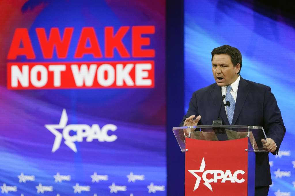 FILE - Florida Gov. Ron DeSantis speaks at the Conservative Political Action Conference (CPAC) Feb. 24, 2022, in Orlando, Fla. (AP Photo/John Raoux, File)