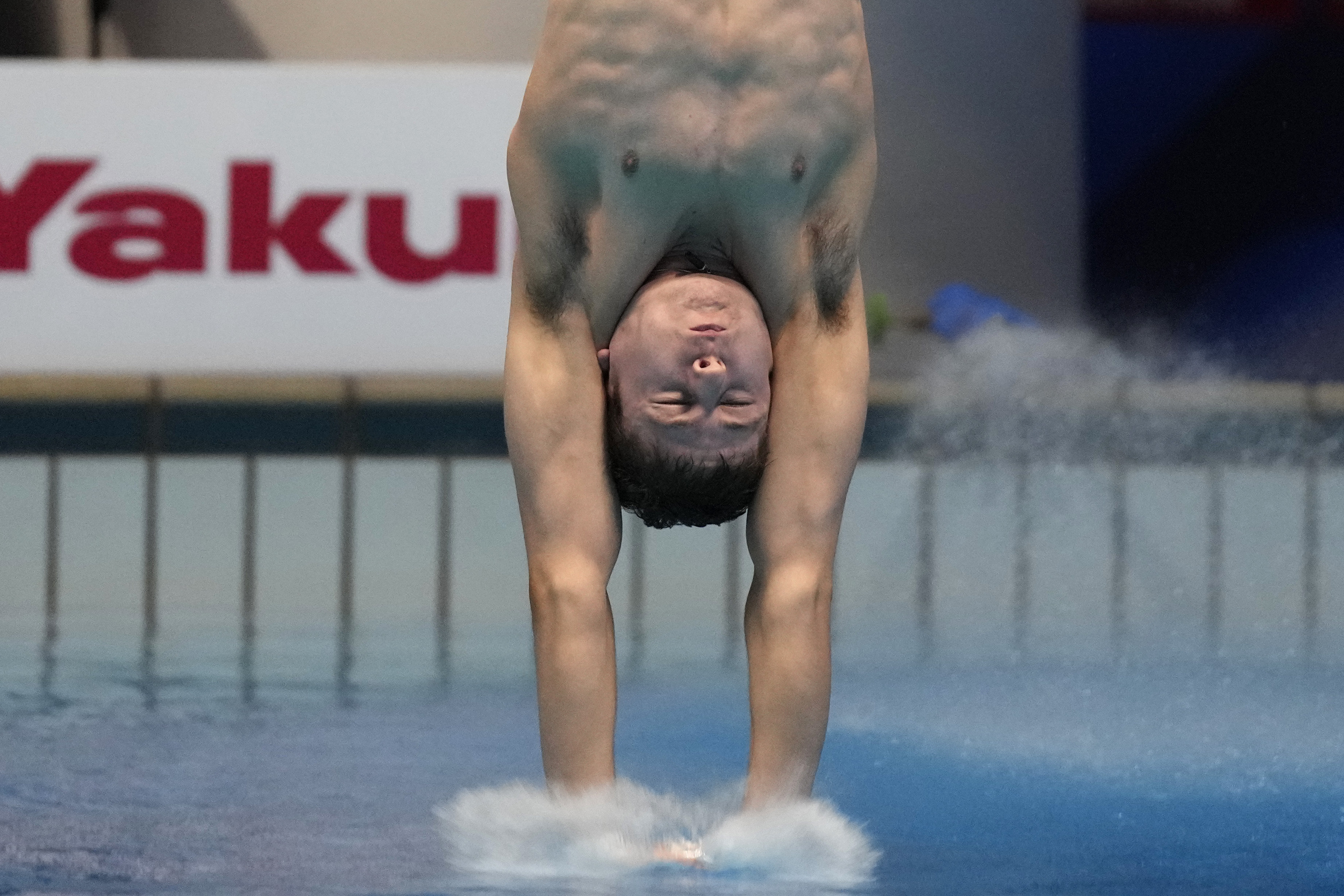 Nathan Brown of New Zealand competes during the men's 10m platform diving preliminary at the World Swimming Championships in Fukuoka, Japan, Friday, July 21, 2023. (AP Photo/Lee Jin-man)
