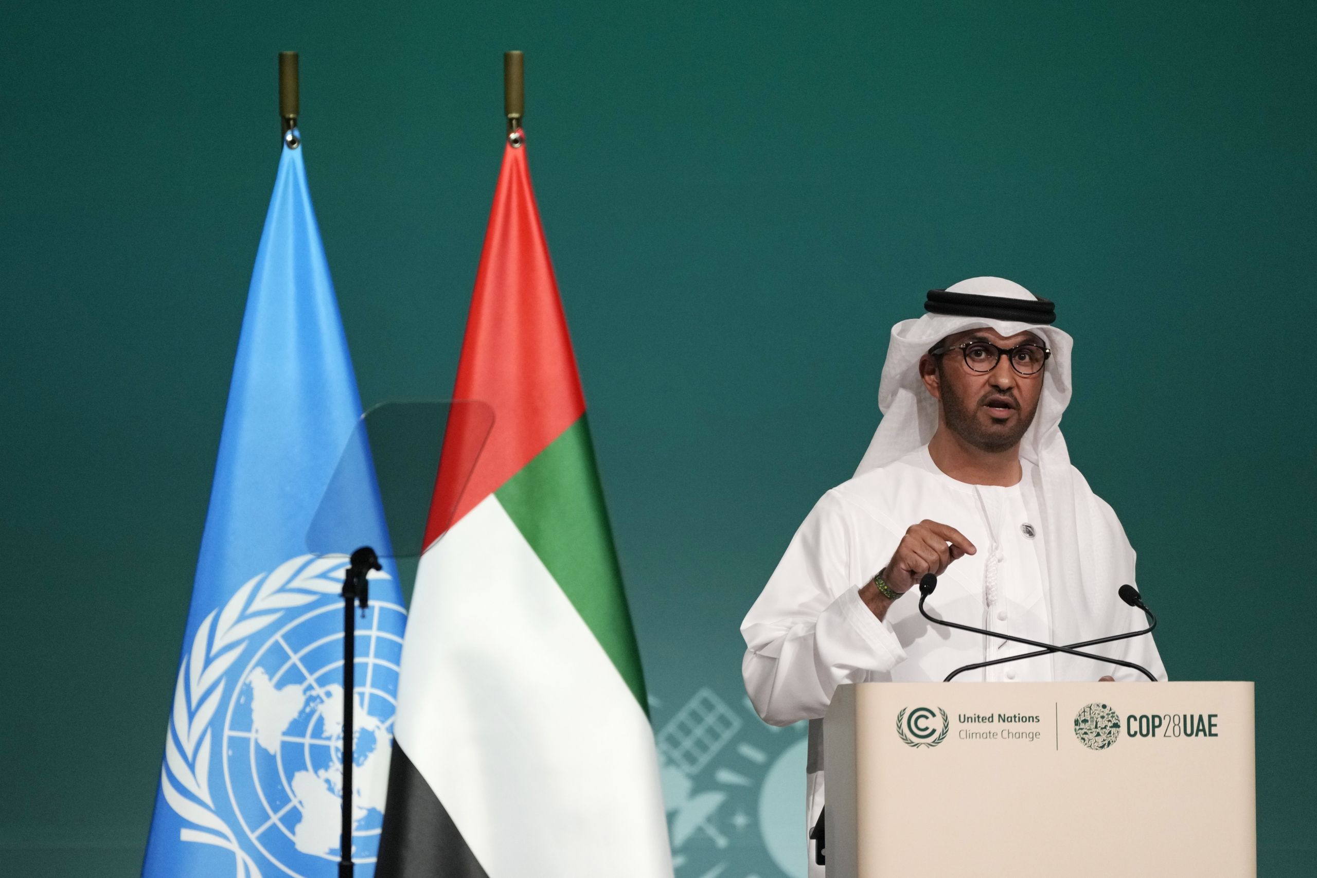 COP28 President Sultan al-Jaber speaks during the opening session at the COP28 U.N. Climate Summit, Thursday, Nov. 30, 2023, in Dubai, United Arab Emirates. (AP Photo/Peter Dejong)

Associated Press/LaPresse
Only Italy and Spain
