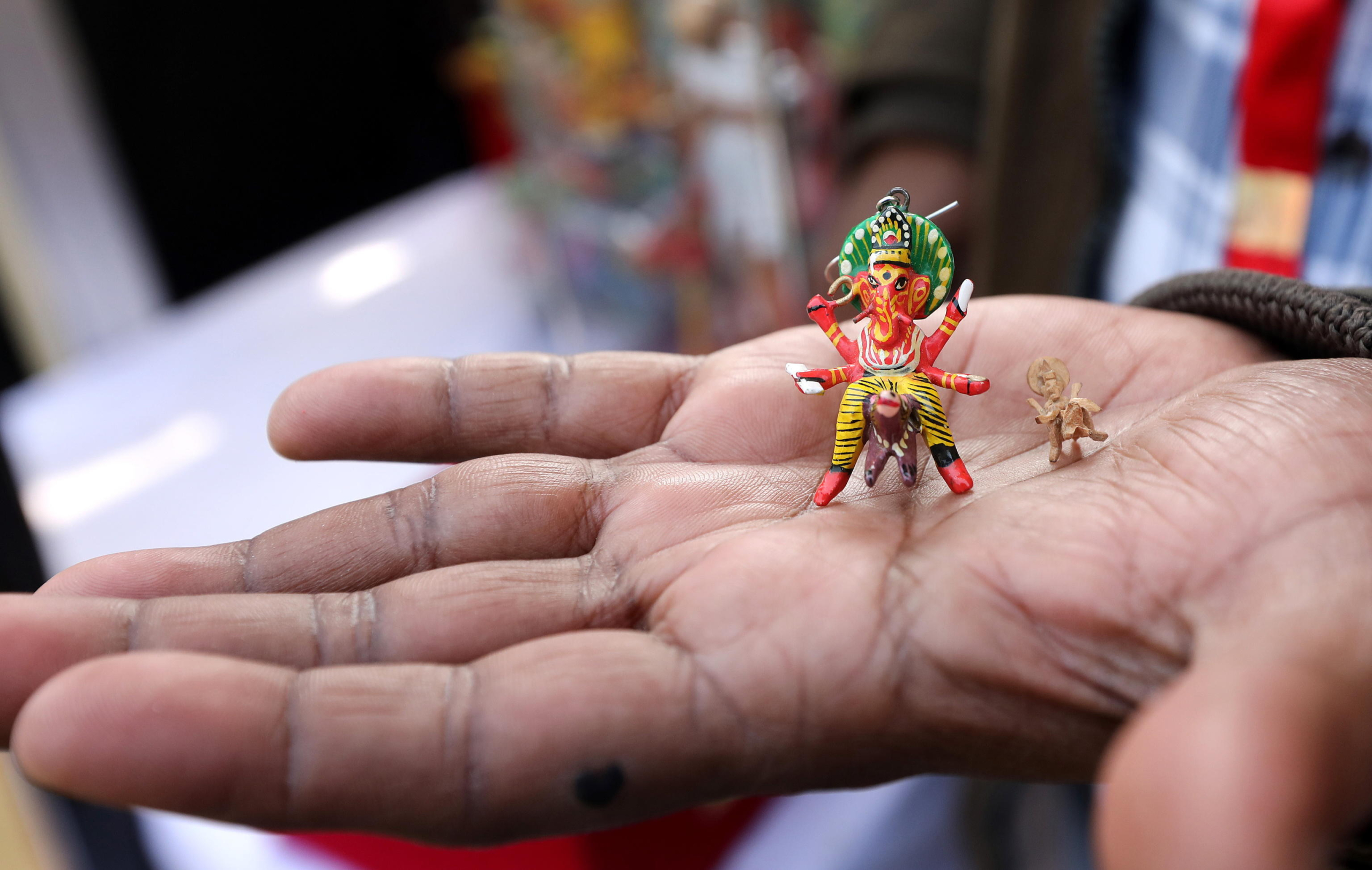 epa11087248 A small idol of Lord Ganesha is displayed at the India International Ramayana Festival in New Delhi, India, 18 January 2024. Indian Council of Cultural Relations (ICCR) organized a five-day long festival emphasizing the enduring relevance and universality of the Ramayana ahead of the Pran Pratistha ceremony, or the inauguration ceremony of the Lord Ram temple in Ayodhya, that is scheduled for 22 January 2024. Pran Pratistha is the act which transforms an idol into a deity, giving it the capacity to accept prayers. The Indian prime minister will perform the Pran Pratishtha ceremony on the inauguration day.  EPA/HARISH TYAGI