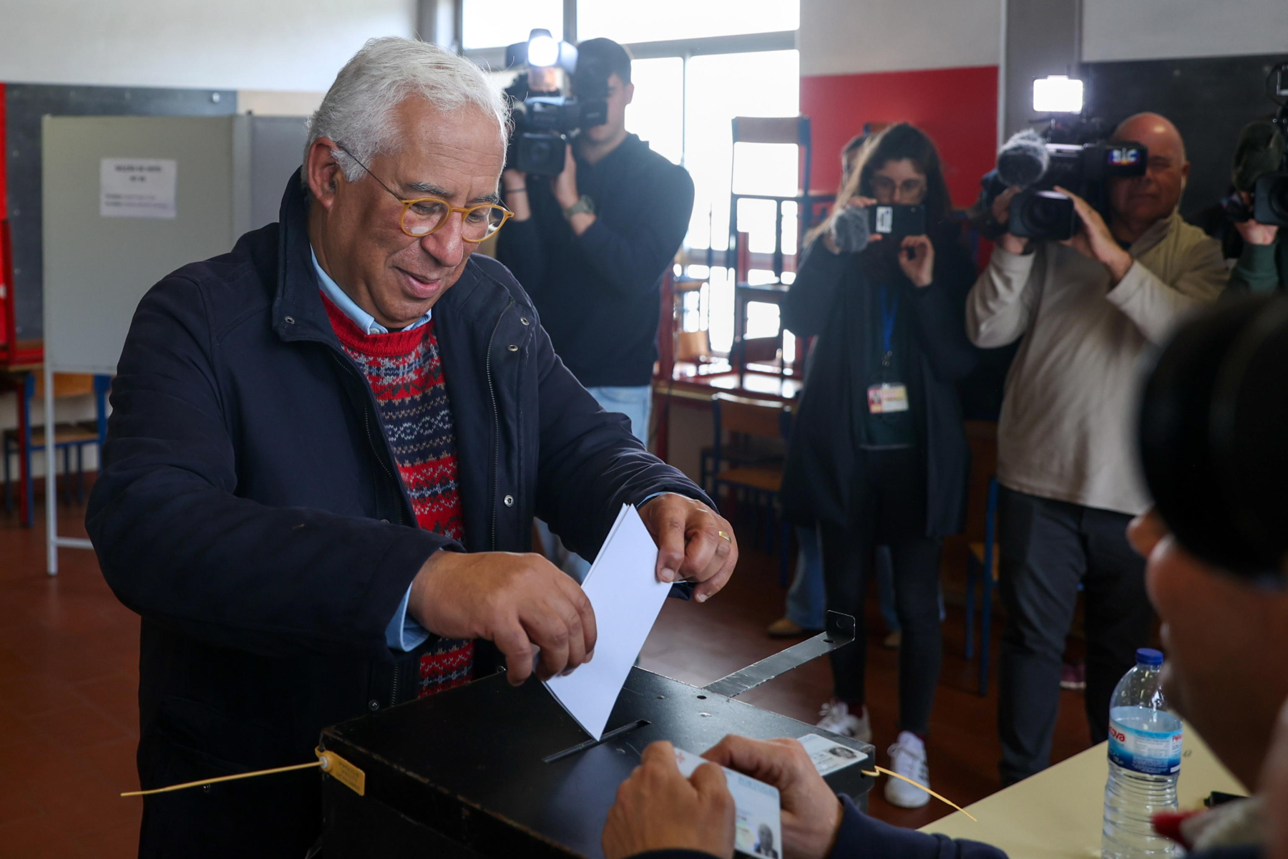 epa11210865 Portuguese Prime Minister Antonio Costa casts his ballot for the general election at a polling station in Lisbon, Portugal, 10 March 2024. More than 10.8 million Portuguese are expected to vote to elect 230 deputies to the Portuguese Parliament. Eighteen political forces (15 parties and three coalitions) are running in these elections.  EPA/CARLOS M. ALMEIDA