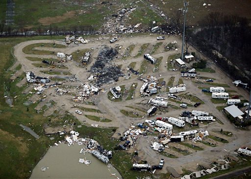 Un'immagine aerea di Garland in Texas dopo il passaggio del tornado