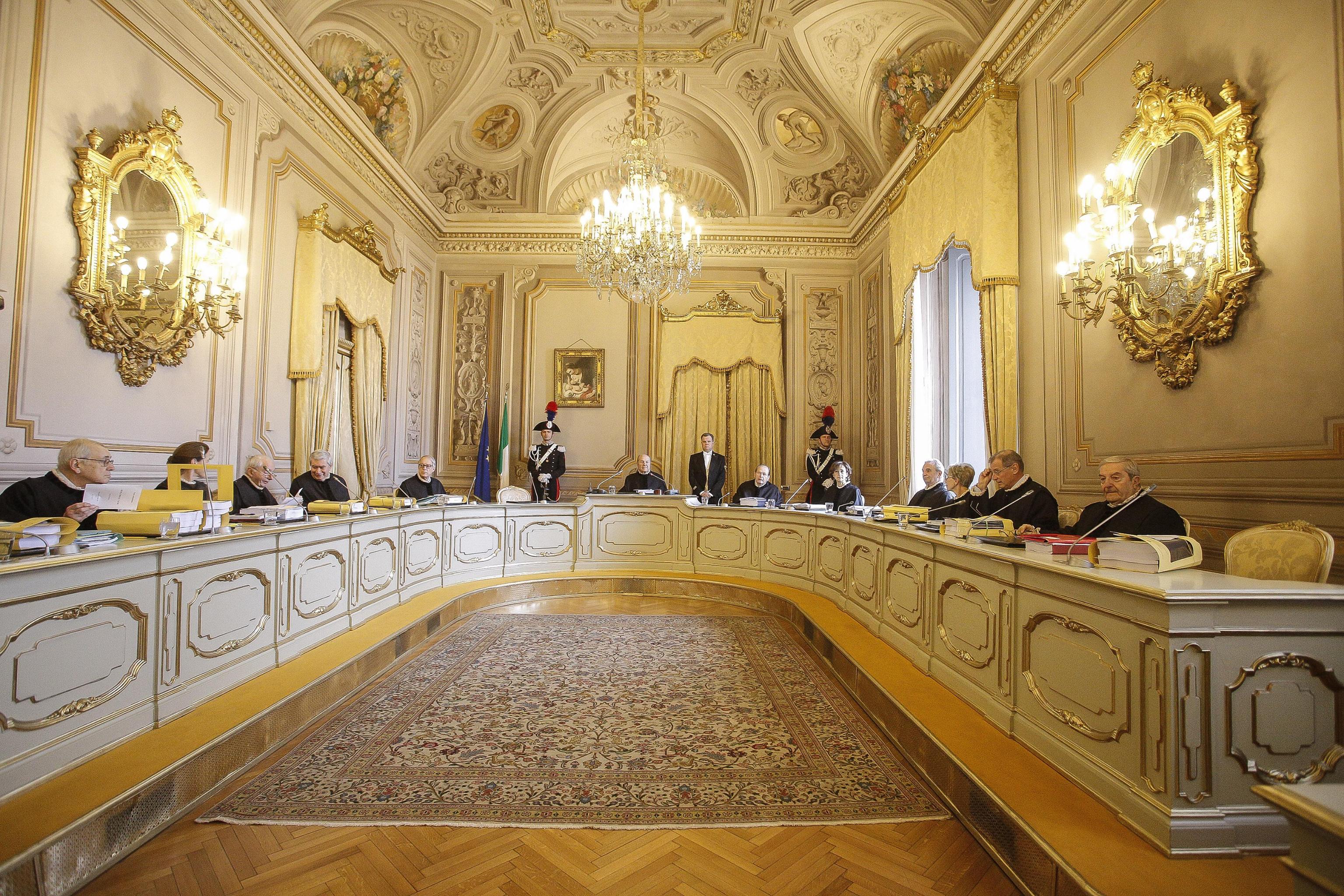 Un momento nell'aula della Corte Costituzionale durante la discussione su questioni di legittimità costituzionale dell' ''Italicum''. Roma 24 gennaio 2017, ANSA/GIUSEPPE LAMI