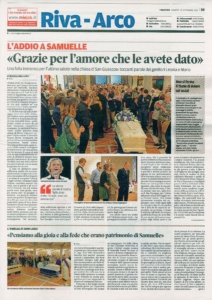 La prima pagina del quotidiano del Trentino in occasione del funerale.