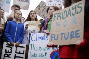 Greta Thunberg participates in a school strike for climate reform on the Ellipse near the White House