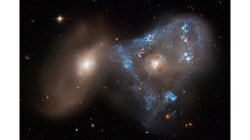 The interacting galaxy duo is collectively called Arp 143 - IMAGE: NASA, ESA, STScI, Julianne Dalcanton Center for Computational Astrophysics, Flatiron Inst. / UWashington) IMAGE PROCESSING: Joseph DePasquale (STScI)