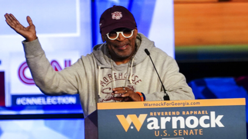 Actor and director Spike Lee speaks during an election night watch party for Democratic Sen. Raphael Warnock, Tuesday, Dec. 6, 2022, in Atlanta. Georgia voters are deciding the final Senate contest in the country, choosing between Democratic Sen. Raphael Warnock and Republican candidate Herschel Walker. (AP Photo/John Bazemore)