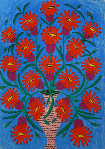 maria-prymachenko-fiori-dell-universo-patlashki-in-un-vaso-1964 (museo-nazionale-taras-shevchenko-di-kiev in mostra al MART di Trento)
