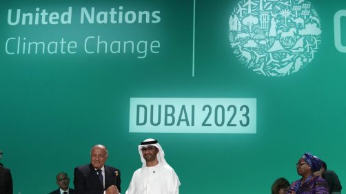 Sameh Shoukry, COP27 president, left, hands over the gavel to COP28 President Sultan al-Jaber, during the opening session at the COP28 U.N. Climate Summit, Thursday, Nov. 30, 2023, in Dubai, United Arab Emirates. (AP Photo/Peter Dejong)

Associated Press/LaPresse
Only Italy and Spain