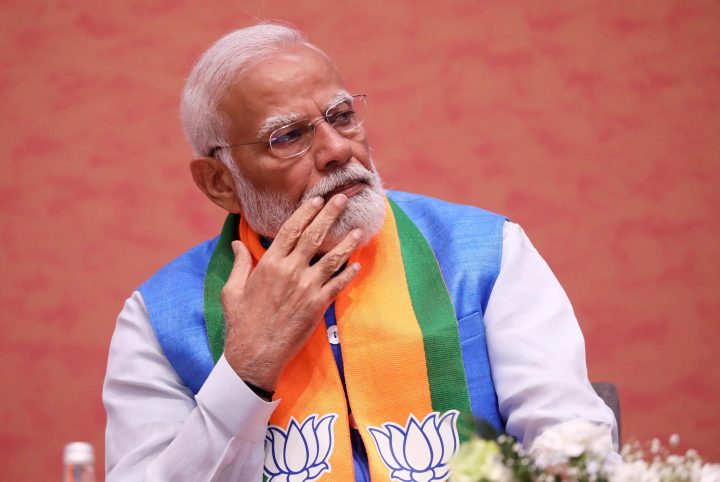 Narendra Modi, primo ministro indiano e capo del partito Bharatiya Janata Party (BJP) a Nuova Delhi, India, 14 aprile 2024. Foto ANSA/HARISH TYAGI
