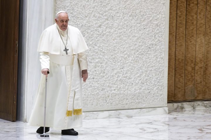 Papa Francesco durante l'udienza generale in piazza San Pietro, Città del vaticano, 7 febbraio 2024. Foto ANSA/ANGELO CARCONI