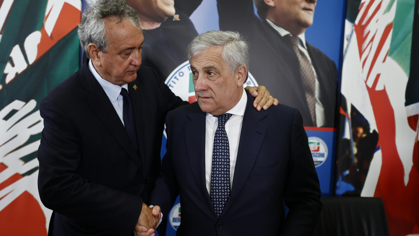 Il segretario di Forza Italia Antonio Tajani e il capogruppo di Forza Italia alla Camera Paolo Barelli durante la conferenza stampa sui risultati delle elezioni europee, Roma, 10 giugno 2024, ANSA/VINCENZO LIVIERI